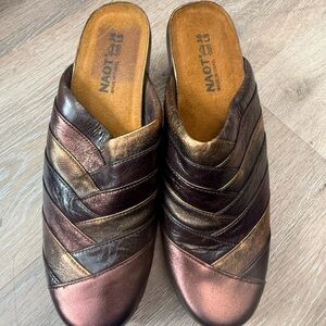 Naot Beyond Womens 5 Clogs Metallic Brown Leather Block Heel Slip On Mule Shoes